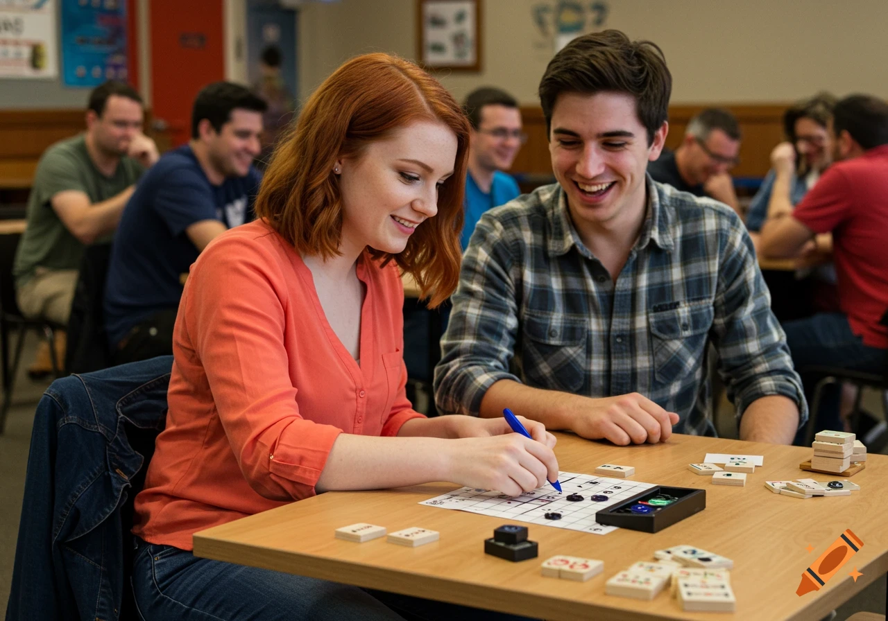 young_woman_sitting_with_smiling_young_man_at_a_table_in_a_lively_game_room__deeply_focused_